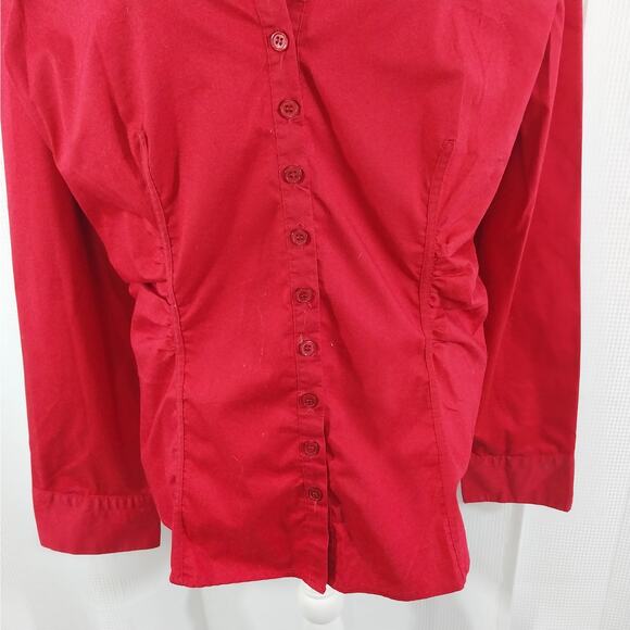 NEW YORK & CO.! ROUGE RED COTTON BLEND JEWELED COLLAR BUTTON FRONT BLOUSE! SZ XL - Picture 4 of 10